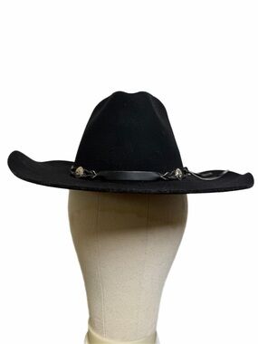 Bailey Black Wool Felt Western Fedora Cowboy Hat Leather Concho Band 6 7/8 USA